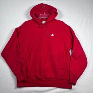 Vintage Champion Reverse Weave Hoodie Sweatshirt Size Medium Red White‎ Logo